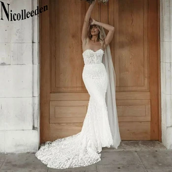 Nicolle Сладка, Чаровна сватбени рокли за жени, дантелени апликации, придворни рокли принцеса с цип, придворни шаферски рокли с влак