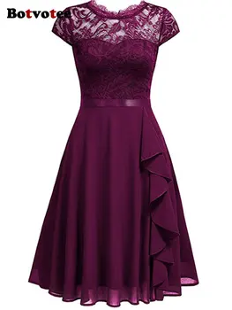 Botvotee Дантелени рокли за жени 2023, модерно лятна рокля с кръгло деколте и бродерии, Елегантни реколта шик шифоновые рокли трапецовидна форма с цветен модел
