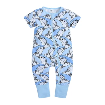Детски Гащеризон Унисекс, памучен дрехи за момчета, летен гащеризон за бебета, дрехи за момичета, мека пижама с цип с акули, монтиране костюм 0-24 м