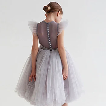 Лятна рокля на принцеса за момичета, модерно пищни сетчатое рокля с цветя модел, детско сватбена рокля за момиченце, детска рокля