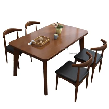 Комбинация от масата за хранене и столове от масивно дърво, съвременни комплекти за трапезария, Мебели за хола, маса за Хранене, кухненски мебели