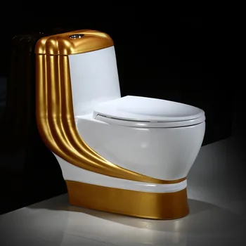* Ръчно водосточни тоалетна чиния цветовете на фойерверки, супер златен индивидуален тоалетна, спестяващ вода, едно парче тоалетна чиния с голям комин в европейски стил