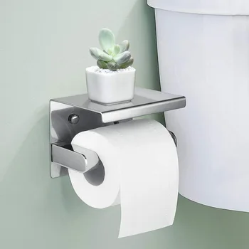 Държач за тоалетна хартия от неръждаема стомана SUS 304 с рафт за телефон, държач за кърпички за баня, държач за ролка тоалетна хартия