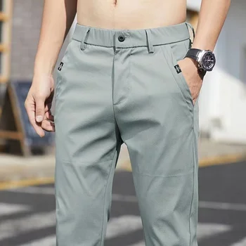 Класически Мъжки Ежедневни панталони За работа в бизнес стил, Прави Еластични Панталони, Пролетно-летни Мъжки Тънки Универсални Корейски панталони