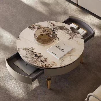 Италиански светъл луксозна кръгла масичка за чай от каменна плоча от висок клас, хол вили 2022, модерен проста масичка за чай, комбинация от ТВ-шкафове
