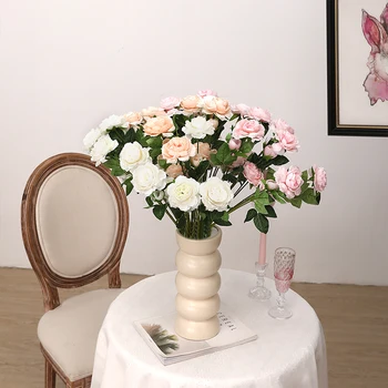 Изкуствени цветя кадифе 3 глави рози от изкуствени цветя, сватбени декорации за дома, изкуствени цветя, украса на подарък за свети Валентин 