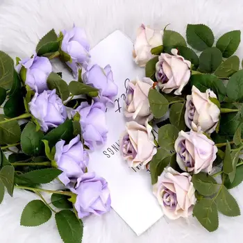 3 бр., изкуствени цветя, ретро коприна букет от рози, 51 см, Домашно сватбена декорация, Подарък за Свети Валентин