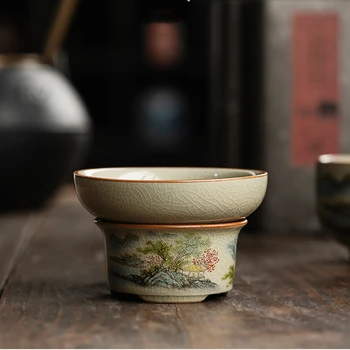 Комплект за заваряване на китайски чай с гледката, керамично цедка, Чай и прибори, аксесоари за зелен чай Дзен, инструменти, филтър-цедка за чайника