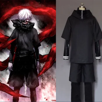 Нов Tokyo Ghoul Kaneki Ken, черно палто, панталони с качулка, униформи, спортни облекла, костюми за cosplay в стила аниме, Безплатна доставка, риза + палто