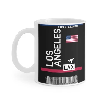 Самолетен билет Лос Анджелис В Черно-Бели чаши Кафе чаша на Чаша за чай с мляко 11 грама Самолетен билет и Бордна карта на Летището на Лос Анджелис, САЩ