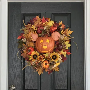 35*35 см, венец на вратата е фермерска къща, Цветя, венец от тиква, есенни декорации за дома, Тиква, Коледа, Хелоуин, домашен декор