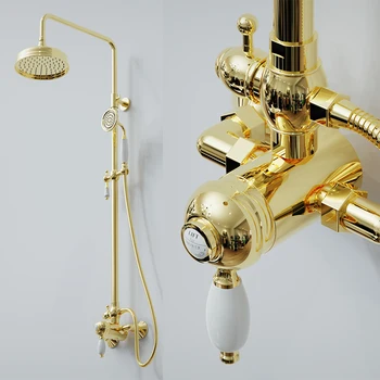 Комплект смесители за душ в банята, с монтиран на стената Класически месинг набор от смесители за душ с покритие от злато/хром Класически стил Нова