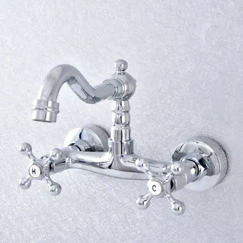 Отточна тръба на шарнирна връзка хромиран смесител за мивка в банята на 360 градуса, вана с две дръжки, стенен смесител за кухненска мивка, смесител за мивка Nsf777