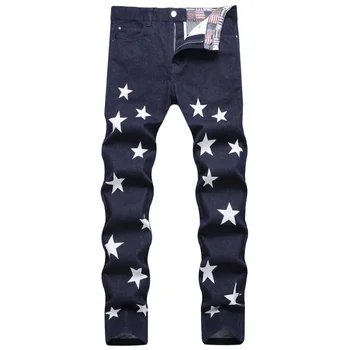 Мъжки модни дънки, градинска облекло в стил хип-хоп, пънк, мотоциклетни дънки Calca Rock, мъжки дънки със звездна принтом