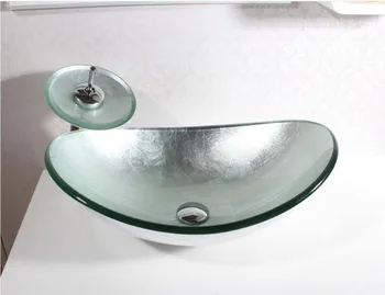 Мивка от закалено стъкло във формата на лодка за баня, дрешник Стойка, ръчно боядисване, горна мивка BW15-058