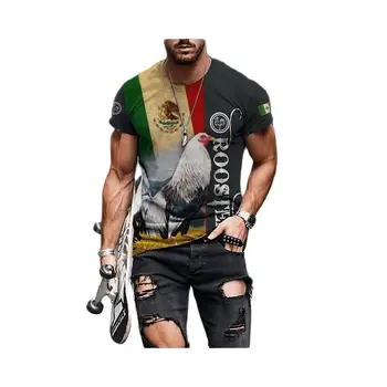 Лятна мъжка тениска с 3D Принтом Голям Петел с домашен Любимец Модел, Свободна Дишаща Модна Тениска с Кръгло деколте и Къс Ръкав, Най-Голям Размер