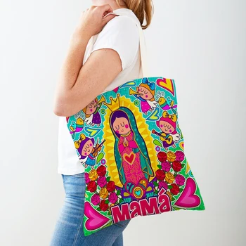 Дамски Чанти за пазаруване, двустранен Мультяшная чанта серия Virgin Mary, сгъваема множество холщовая женствена чанта за пазаруване в стил харадзюку, Тоут
