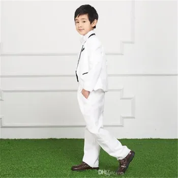 Custume Homme/Бели детски костюми с изрезки на лацканах, Комплекти от 2 теми (яке + Панталон + вратовръзка), Смокинг, Празнична дрехи за момчета, Оборудвана сако, Панталони