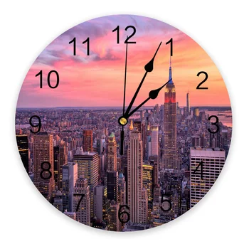 Ню Йорк Сънсет Сити Билдинг PVC Стенни Часовници с Модерен Дизайн Декорация на Хола Стенни Часовници Начало Декор на Стената Цифров Часовник