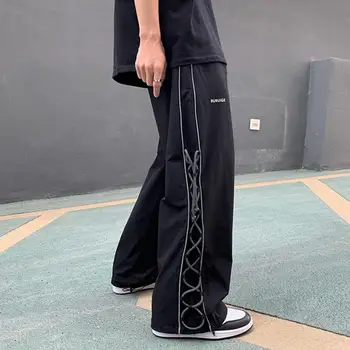 Модерен панталон-карго с кръстосани шнур отстрани, дишащи ежедневни панталони, тънки летни панталони-карго в стил хип-хоп