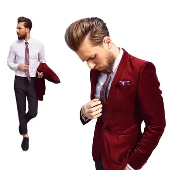 Костюм Homme, сшитое на поръчка червено бархатное палта, панталони, мъжки костюми, комплекти, изработена по поръчка сако, панталони, мъжки дрехи бизнес, яке, панталони от 2 теми