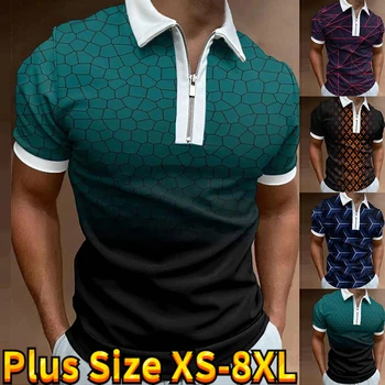 Мъжки ежедневни облекла в обикновена атмосфера, мъжки бизнес риза, всекидневни ревера на мълния, къс ръкав, модерен принт, къс ръкав с цип XS-8XL
