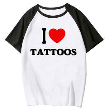 Аз обичам Татуировки, Тениска с писмото принтом, Дамски Забавна тениска 2000-те години, Y2k, Естетична Облекло, Риза в стил Харадзюку в стил Пънк, Дамски
