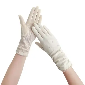 Слънчеви ръкавици без пръсти с дантелен шевове, приталенные риболовни ръкавици за момичета, Слънчеви Ръкавици за езда на открито
