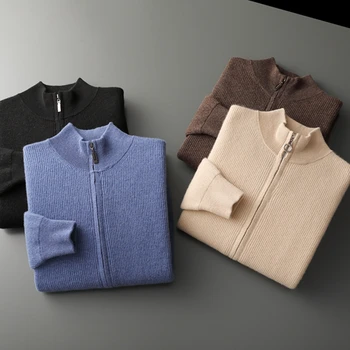 4-цветен мъжки пуловер-жилетка от 100% чиста вълна, без случайни мъжки вязаный пуловер с полувысоким яка, нов продукт, пуловер, бизнес пуловер