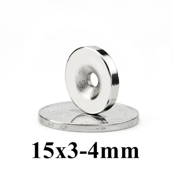 5шт 15x3 мм Отвор: 4 мм Супер силни кръгли неодимови пръстен магнити с тайния глава N35 неодимовый магнит