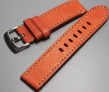 Дебела оранжева каишка от телешка кожа с ръчно изработени 20-22 мм, каишка за часовник от естествена кожа, Дерматиновый гривна, Аксесоари за часовници, Модерен каишка за часовник