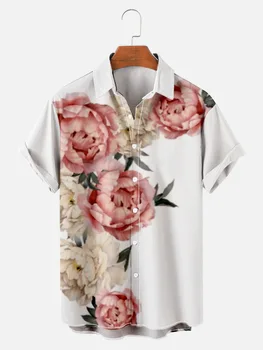 Мъжка Лятна творческа риза с 3D принтом във формата на листенца, тенденция свободна риза с къс ръкав, мъжки топ