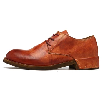 Оригиналността на дизайна; Кожена ежедневни обувки от телешка кожа, мъжки мека бизнес обувки за почивка с кръгла пръсти; на Goodyear; мъжки обувки в стил дерби ръчно изработени в стил ретро