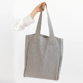 Ежедневни памучен раирана дамска чанта за пазаруване с голям капацитет, дамски чанти-тоут за всеки ден, тъканни играчки за пътуване, чанти за рамо за момичета