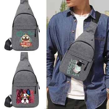 Ежедневни мъжки нагрудная чанта бизнес чанта през рамо, холщовая модни поясная чанта с принтом кучета, спортна чанта на открито, брандираната чанта на рамото