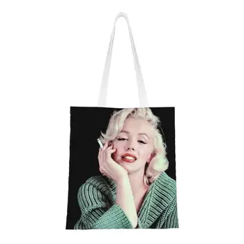 Мерилин Монро с китара, чанта за пазаруване, холщовая чанта за пазаруване с кавайным принтом, дамски чанти на рамо, здрава чанта Актриси, телевизионни филми