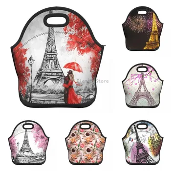 Случайна чанта за обяд Реколта Парижката Айфеловата Башня1 Обяд-бокс Термална чанта за хранене Калъф за работа при Пътуване на открито Пикник Училище