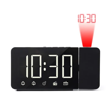 Професионален цифров прожекционен будилник с USB зареждане, проектор на 180 ° с функция за повторение на FM-радио, 4 диммера, двоен будилник