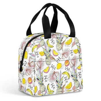 Изработена по поръчка картина мъкна обяд чанта за жени боядисани ананас печат преносим обяд чанта за пикник за пътуване шведски касите на работа на училището