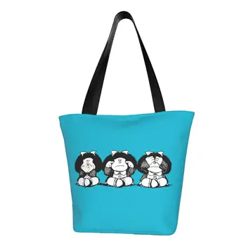 Humor Mafalda Чанти за пазаруване на хранителни стоки с печат върху платно, чанти за пазаруване, чанта през рамо, голяма чанта голям Quino Cartoon Manga
