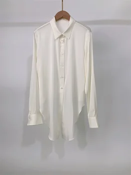 Висококачествени Дамски Ризи 2023, Новостите на пролетта, обикновена бели копринени блузи