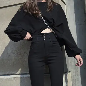 2021 Нови дамски модни ежедневни тънки панталони-молив с висока талия, Дамски есенни елегантни черни панталони-участък, дамски Дълги Панталони Y923