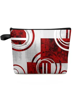 Абстрактна ретро геометрична мраморна текстура, червен косметичка по поръчка, преносима чанта за съхранение на грим, женски водоустойчив молив случай