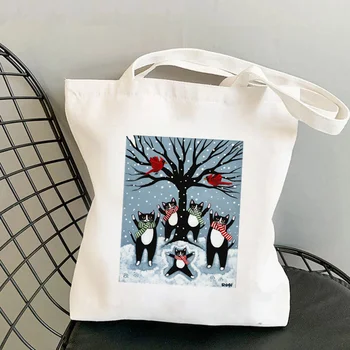 Чанта за пазаруване, чанта с принтом кафе котка, женска чанта за пазаруване в стил харадзюку, женствена чанта за книги в едно рамо, жените холщовая чанта