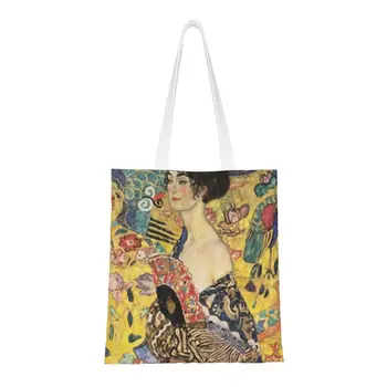 Кавайная дама с фен От Густав Климт, чанти-тоут за пазаруване, Множество холщовая чанта за пазаруване в стил символика