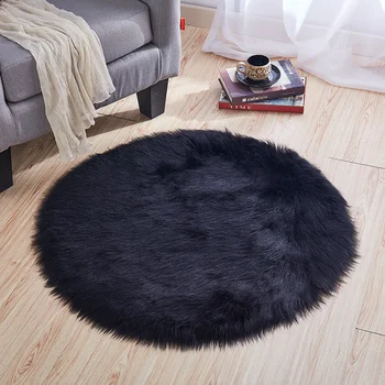 Черен изкуствена вълна през цялата килим компютърен стол плюшено мат спалня подвесная кошница килим, украса на прозореца килим ползающий килим