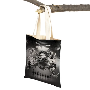 Дамски Чанти за пазаруване Demon Slayer с двойно принтом, множество ежедневни японската класическа чанта от филм-аниме, женствена чанта за пазаруване