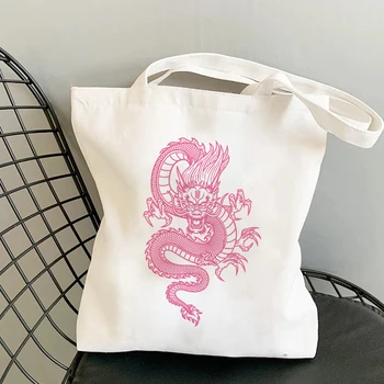 Дракон китайски стил Харадзюку пазарска чанта платно чанта чанта Чанта голям капацитет чанта-купувач ежедневна чанта на рамото,директна доставка