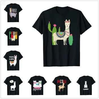 Лятна тениска с изображение на Кактус с Лама от Перу 2022 Г. за мъже и Жени, Унисекс тениски, Блузи, памучни тениски