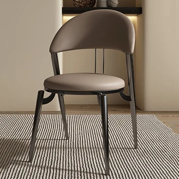 Дизайнерски трапезни столове от кожа, лесна хол, Металик ергономичен ресторант стола, Модерна италианска мека мебел Мързел Sillas